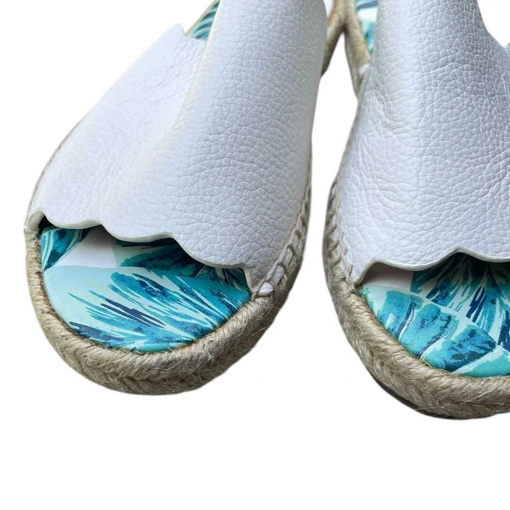 J. Mclaughlin Pebbled Leather Aires Slides Tropical Espadrille Sandals Shoes 7M
